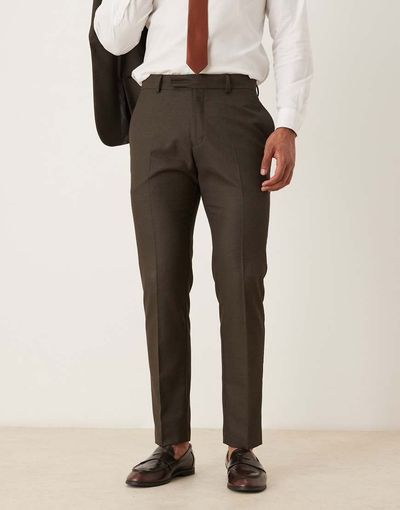 ASOS DESIGN ASOS DESIGN slim suit pants in brown microtexture-Green
