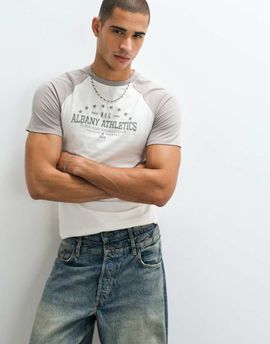 ASOS DESIGN ASOS DESIGN slim t-shirt with Albany Athletics graphic in cream-White