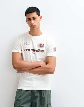 ASOS DESIGN ASOS DESIGN slim t-shirt with football graphic in cream-WHITE