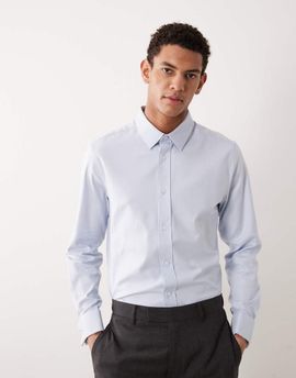 ASOS DESIGN ASOS DESIGN slim textured dress shirt with double cuffs in light blue