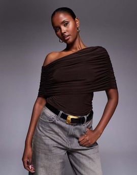 ASOS DESIGN ASOS DESIGN slinky asymmetric cape shoulders top in brown