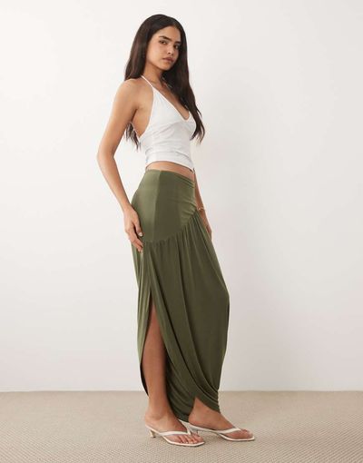 ASOS DESIGN ASOS DESIGN slinky asymmetric maxi skirt in green
