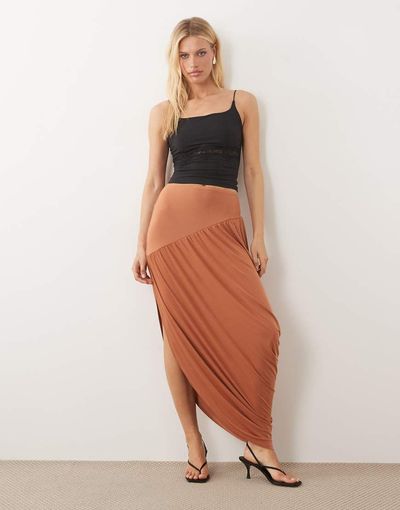 ASOS DESIGN ASOS DESIGN slinky asymmetric maxi skirt in peach-Orange