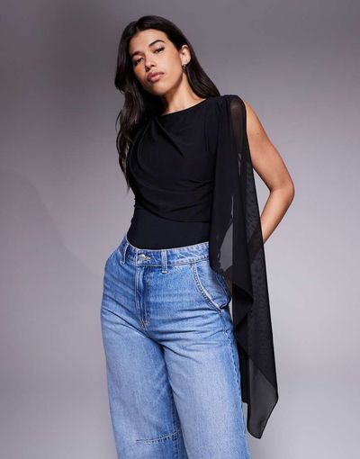 ASOS DESIGN ASOS DESIGN slinky bodysuit with mesh cape detail in black