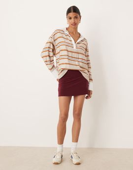 ASOS DESIGN ASOS DESIGN slinky button detail skort in burgundy-Brown