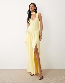 ASOS DESIGN ASOS DESIGN slinky maxi dress with scarf detail in lemon-Yellow