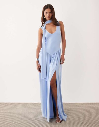 ASOS DESIGN ASOS DESIGN slinky maxi dress with scarf detail in pale blue