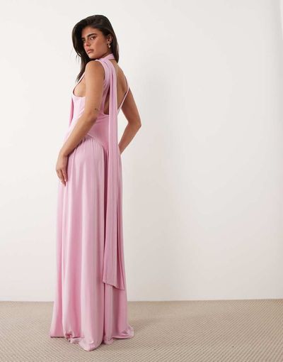 ASOS DESIGN ASOS DESIGN slinky maxi dress with scarf detail in pale pink
