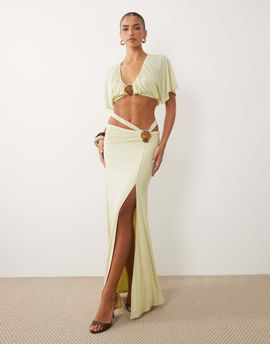 ASOS DESIGN ASOS DESIGN slinky maxi skirt with shell trim in cream - part of a set-White