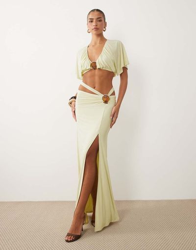 ASOS DESIGN ASOS DESIGN slinky maxi skirt with shell trim in cream - part of a set-White