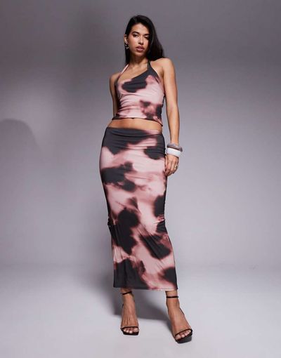 ASOS DESIGN ASOS DESIGN slinky midi skirt in abstract print - part of a set-Multi