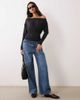 ASOS DESIGN ASOS DESIGN slinky off shoulder long sleeve top with cinch waist detail in black - 2