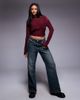 ASOS DESIGN ASOS DESIGN slinky off shoulder long sleeve top with cinch waist detail in burgundy-Red - 2