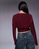 ASOS DESIGN ASOS DESIGN slinky off shoulder long sleeve top with cinch waist detail in burgundy-Red - 3