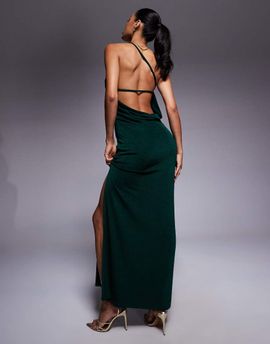 ASOS DESIGN ASOS DESIGN slinky one-shoulder maxi dress with side slit in bottle green