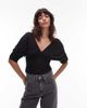 ASOS DESIGN ASOS DESIGN slinky plunge front batwing top with ruched waist in black - 1
