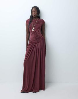 ASOS DESIGN ASOS DESIGN slinky ruched front full skirt maxi dress in fig-Purple