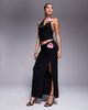 ASOS DESIGN ASOS DESIGN slinky ruched waist maxi skirt with floral trim detail in black - part of a set-Yellow - 1
