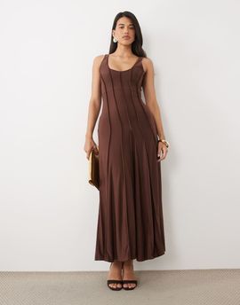 ASOS DESIGN ASOS DESIGN slinky scoop neck maxi dress with exposed seams in brown
