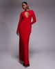 ASOS DESIGN ASOS DESIGN slinky twist detail plunge neck long sleeve maxi dress in red - 1