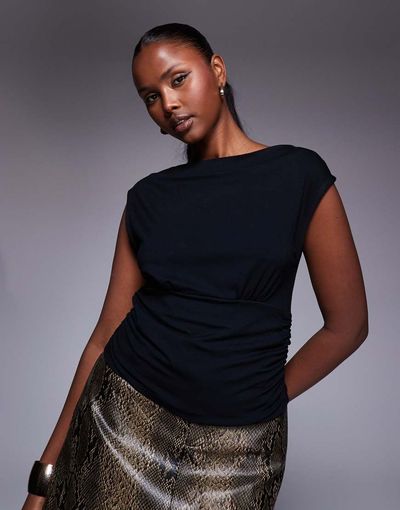 ASOS DESIGN ASOS DESIGN slinky wide shoulders cinched waist top in black