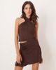 ASOS DESIGN ASOS DESIGN slinky wrap halter top with ruched waist detail in chocolate - part of a set-Brown - 1