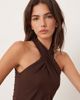 ASOS DESIGN ASOS DESIGN slinky wrap halter top with ruched waist detail in chocolate - part of a set-Brown - 4