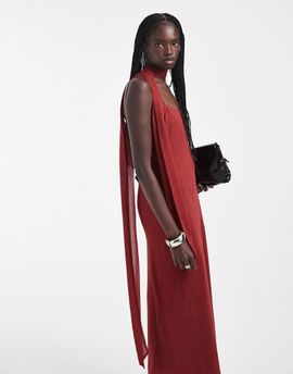 ASOS DESIGN ASOS DESIGN slip midi dress with scarf in rust-Multi
