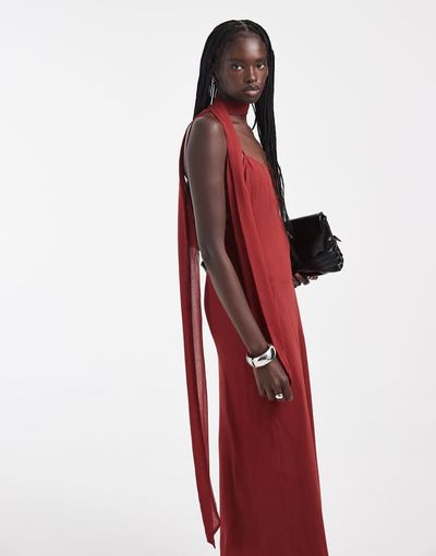 ASOS DESIGN ASOS DESIGN slip midi dress with scarf in rust-Multi