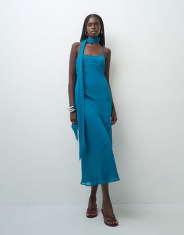 ASOS DESIGN ASOS DESIGN slip midi dress with scarf in teal-MULTI
