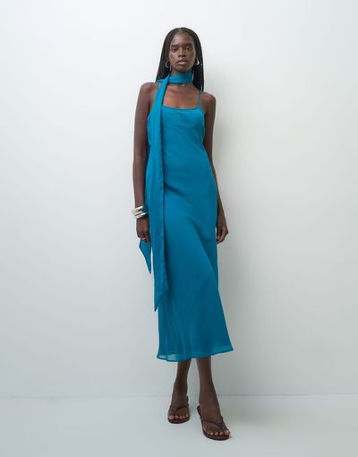 ASOS DESIGN ASOS DESIGN slip midi dress with scarf in teal-MULTI