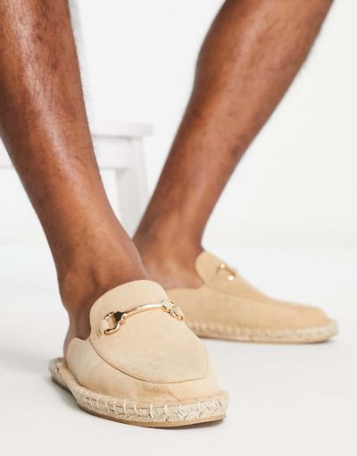 ASOS DESIGN ASOS DESIGN slip on mule espadrilles in stone faux suede with snaffle-Neutral