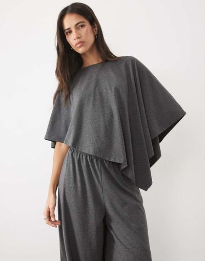 ASOS DESIGN ASOS DESIGN slouchy asymmetric hem cape top set in gray heather