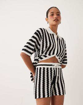 ASOS DESIGN ASOS DESIGN slub striped shorts in mono - part of a set-Black
