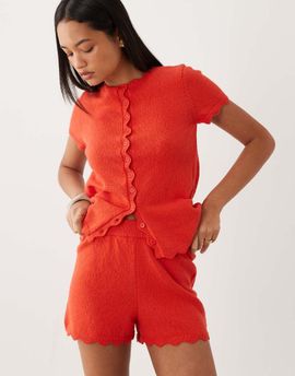 ASOS DESIGN ASOS DESIGN slubby yarn shorts with scallop edges in red - part of a set