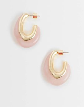 ASOS DESIGN ASOS DESIGN small hoops with light pink resin design in gold tone