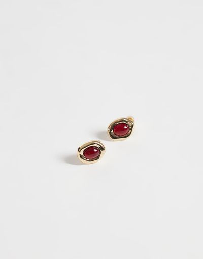 ASOS DESIGN ASOS DESIGN small molten stud earrings with burgundy stone set in gold tone