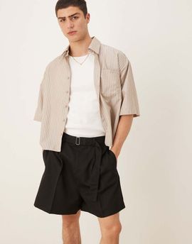 ASOS DESIGN ASOS DESIGN smart bermuda shorts with front pleat and belt detail in black