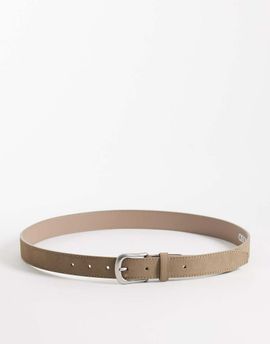 ASOS DESIGN ASOS DESIGN smart faux suede single stud belt with rounded edge brushed silver buckle in beige-Neutral