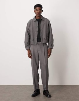 ASOS DESIGN ASOS DESIGN smart half elastic oversize tapered pants in gray melange - part of a set