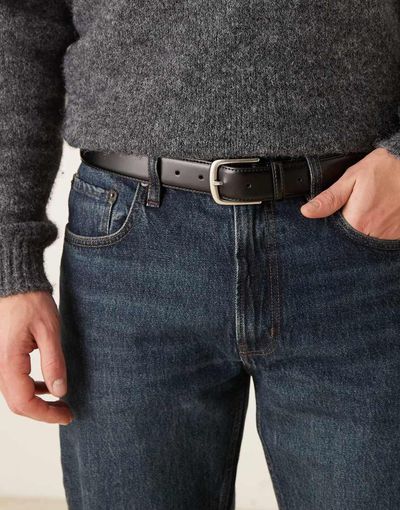 ASOS DESIGN ASOS DESIGN smart leather belt with silver buckle in black