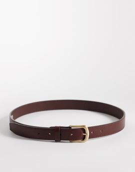 ASOS DESIGN ASOS DESIGN smart leather single stud belt with rounded edge gold buckle in brown