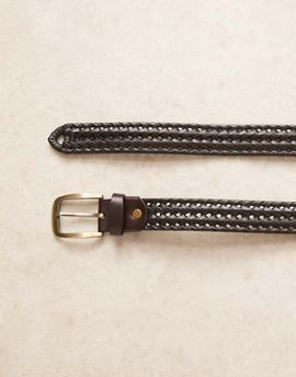 ASOS DESIGN ASOS DESIGN smart leather woven belt with gold buckle in brown