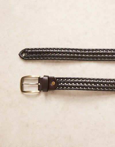 ASOS DESIGN ASOS DESIGN smart leather woven belt with gold buckle in brown