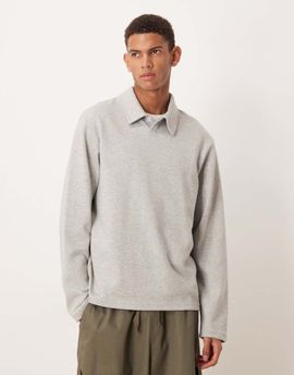 ASOS DESIGN ASOS DESIGN smart long sleeve polo in gray heather