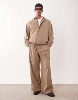 ASOS DESIGN ASOS DESIGN smart loose leg elastic waist pants in beige - part of a set-Neutral