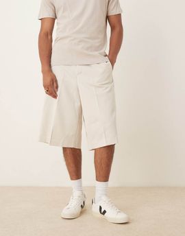 ASOS DESIGN ASOS DESIGN smart oversized Bermuda shorts in stone with elastic waist - part of a set-Neutral