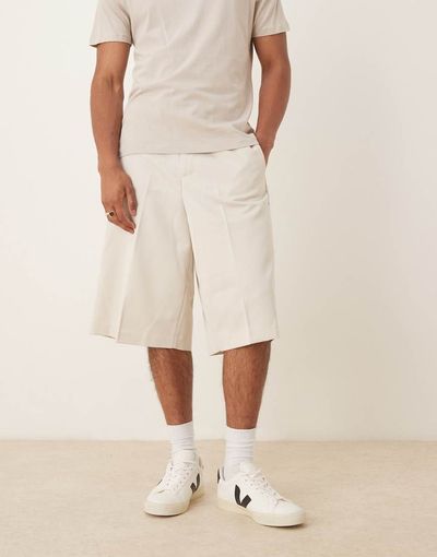 ASOS DESIGN ASOS DESIGN smart oversized Bermuda shorts in stone with elastic waist - part of a set-Neutral