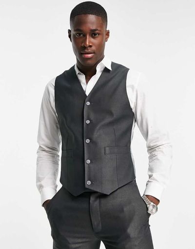 ASOS DESIGN ASOS DESIGN smart oxford skinny suit vest in mid gray-Grey