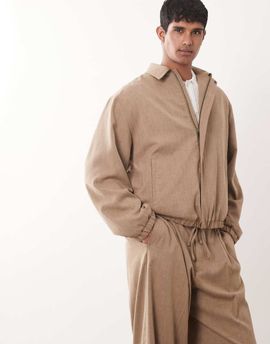 ASOS DESIGN ASOS DESIGN smart pleated blouson jacket in beige - part of a set-Neutral